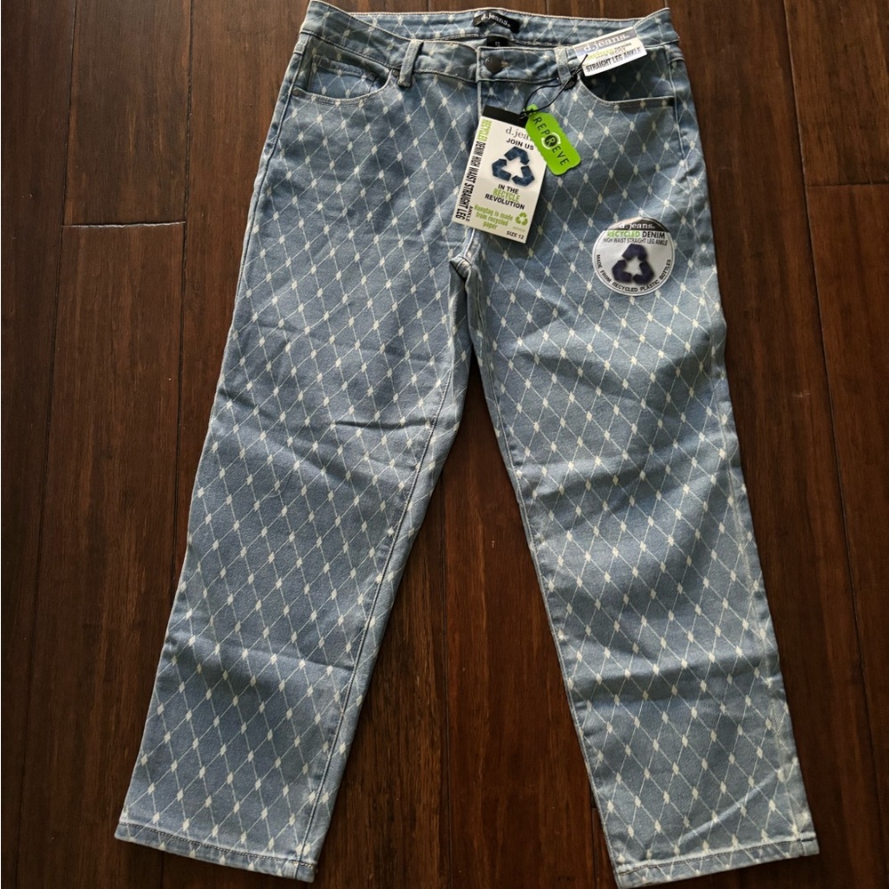 d. jeans Light Blue Diamond Pattern Straight Jeans Women's Size 12 NWT